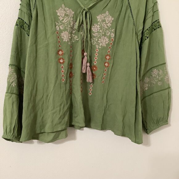 Green Bohemian Hippie Boho Renaissance Fair Cottagecore Fairy Peasant Blouse XL - Picture 3 of 7